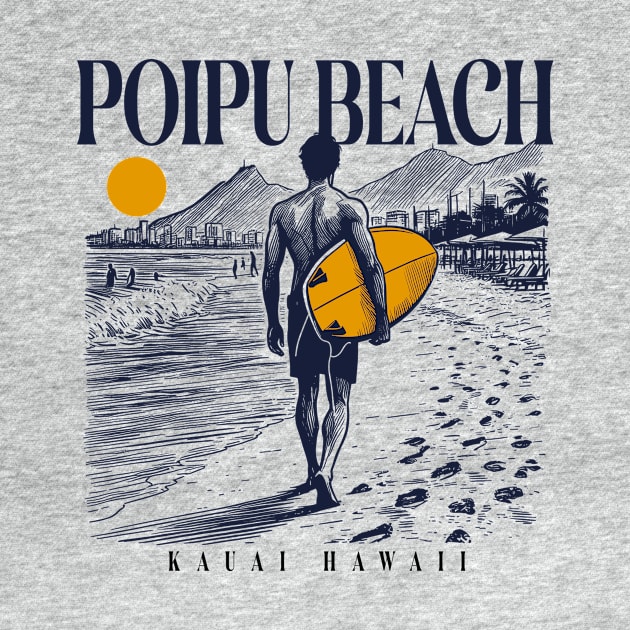 Vintage Surfing Poipu Beach, Kauai, Hawaii // Retro Surfer Sketch // Surfer's Paradise by Now Boarding